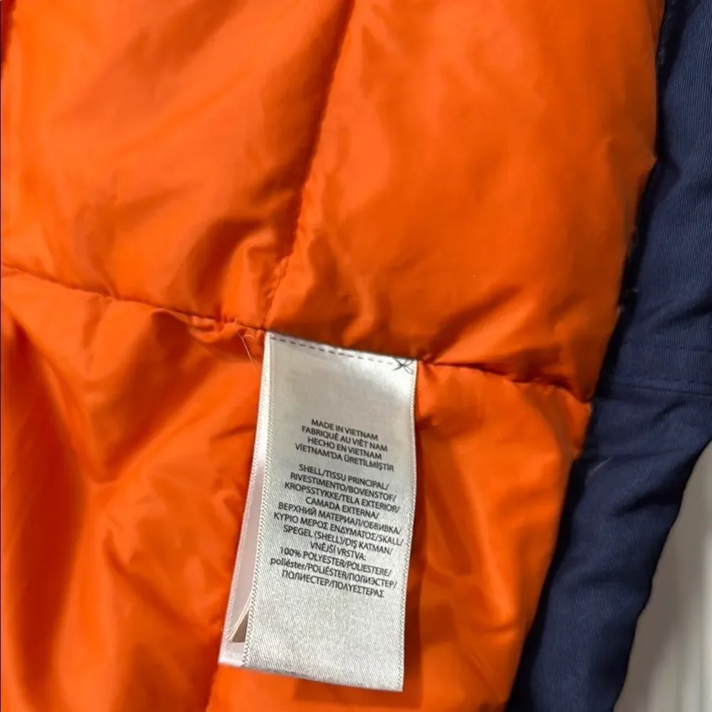 Polo by Ralph Lauren Blue and Orange Puffer Jacket with Faux Fur Hood